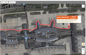 The shipment’s path through Charles de Gaulle Airport, via FleetUp’s advanced telematics platform.