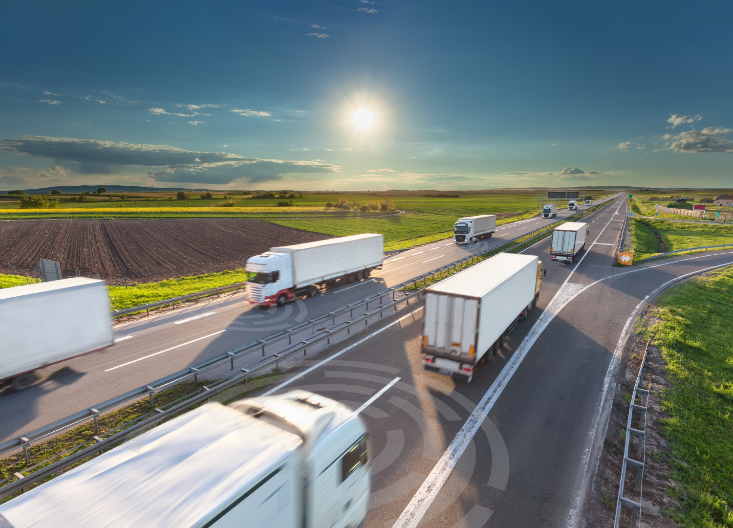 A lot of semi trucks with GPS sensors